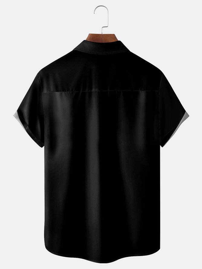 Big Size Clover Chest Pocket Short Sleeve Bowling Shirt