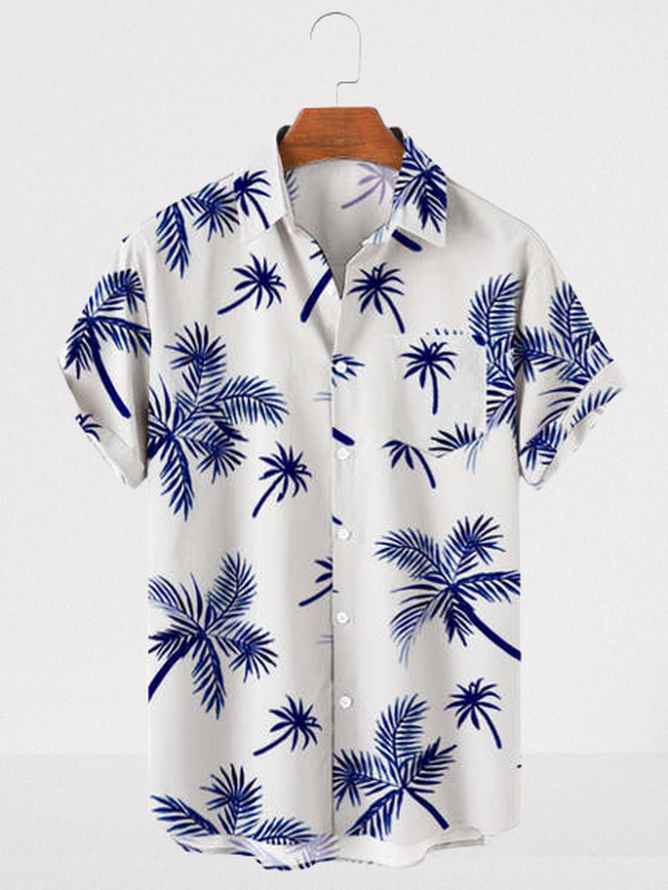 Big Size Leaf Chest Pocket Short Sleeve Hawaiian Shirt