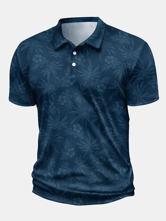 Coconut Tree Floral Button Down Short Sleeve Golf Polo Shirt