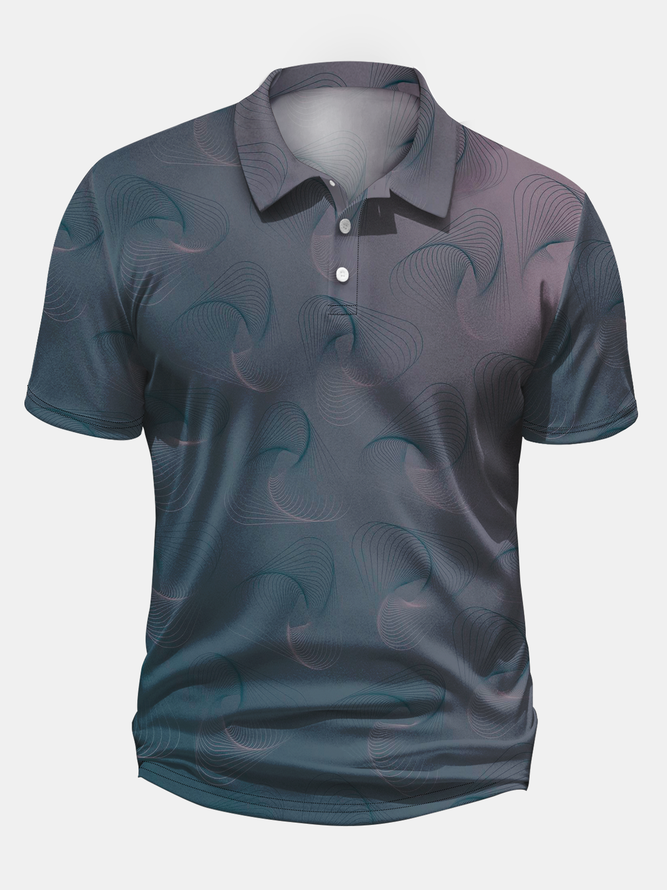 Ombre 3D Abstract Geometric Short Sleeve Polo Shirt