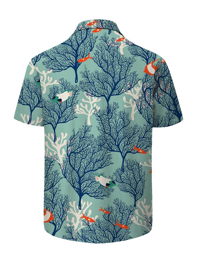 Coral Chest Pocket Short Sleeve Aloha Shirt