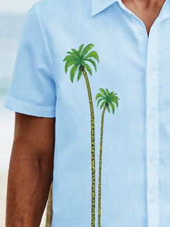Coconut Tree Chest Pocket Short Sleeve Resort Shirt