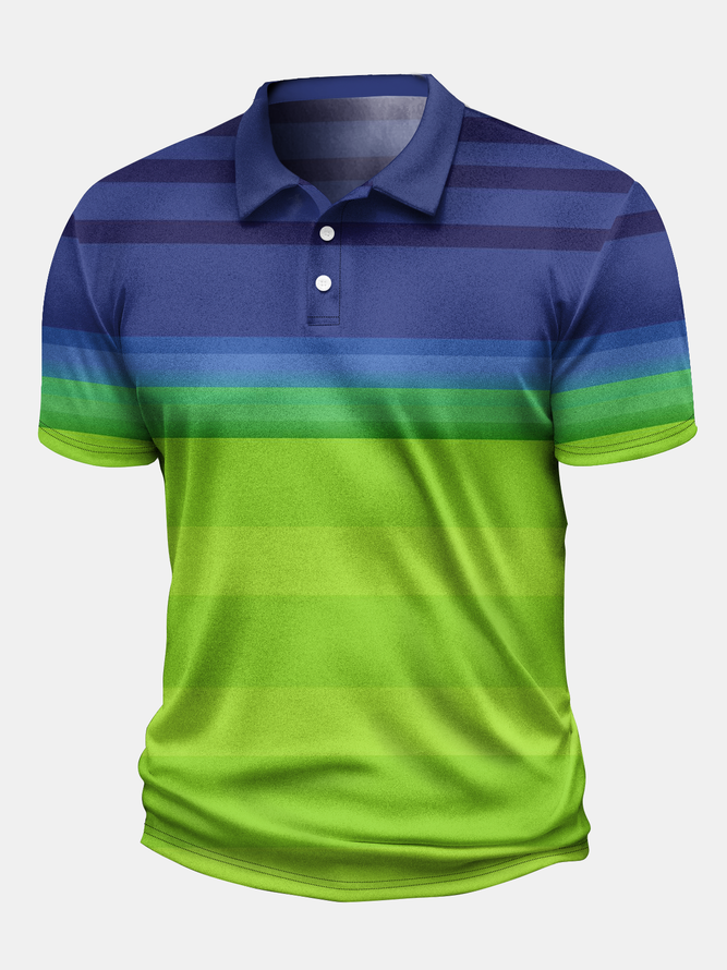 Geometric Contrast Button Short Sleeve Golf Polo Shirt