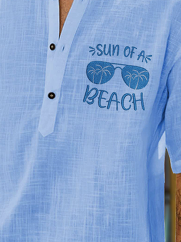 Coconut Tree Chest Pocket Short Sleeve Casual Shirt