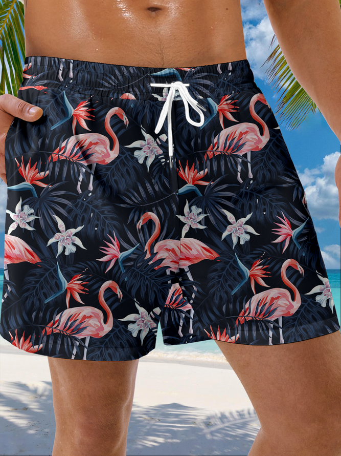 Flamingo Drawstring Beach Shorts