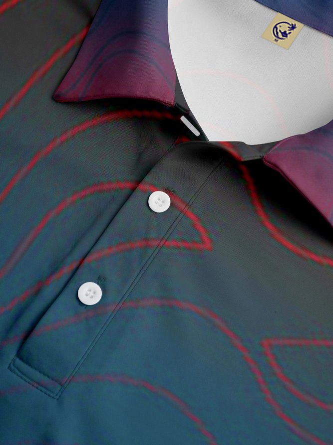Ombre Abstract Stripe Button Short Sleeve Golf Polo Shirt