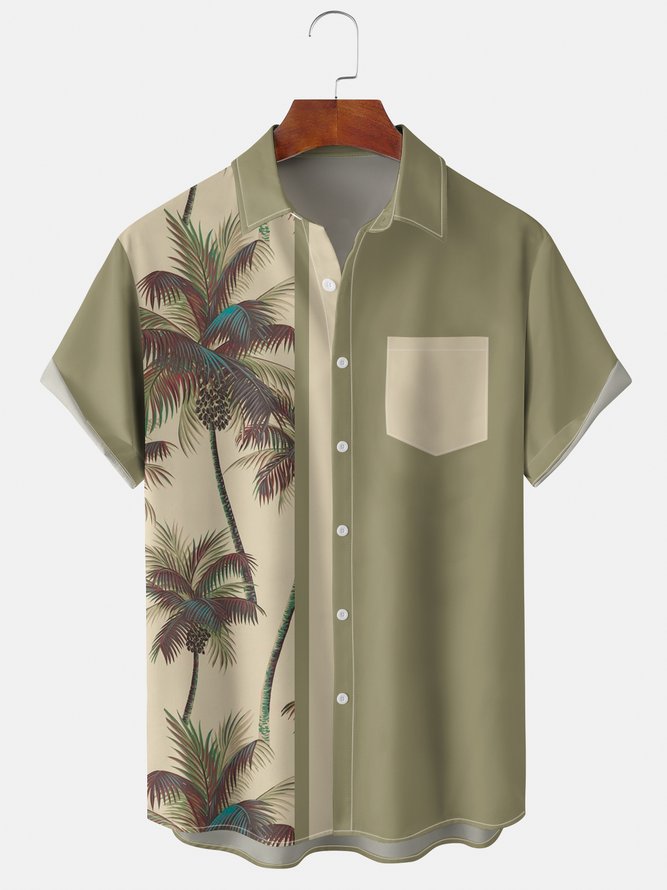 Mens Coconut Tree Casual Short Sleeve Shirt Hawaiian Top