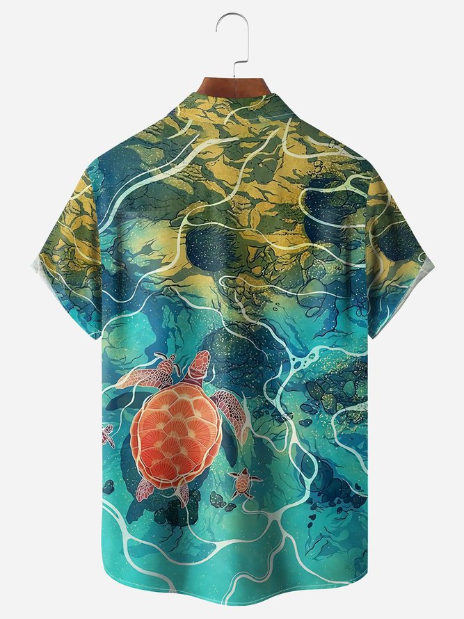 Ocean Turtle Chest Pocket Short Sleeve Hawaiian Shirt