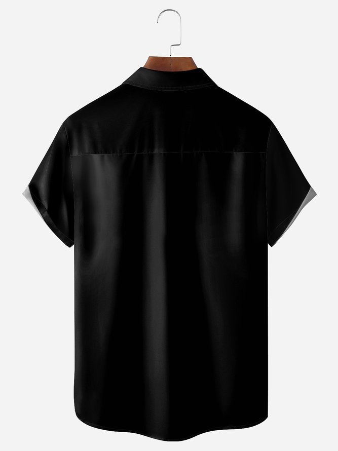 Gradient Color Block Chest Pocket Short Sleeve Bowling Shirt