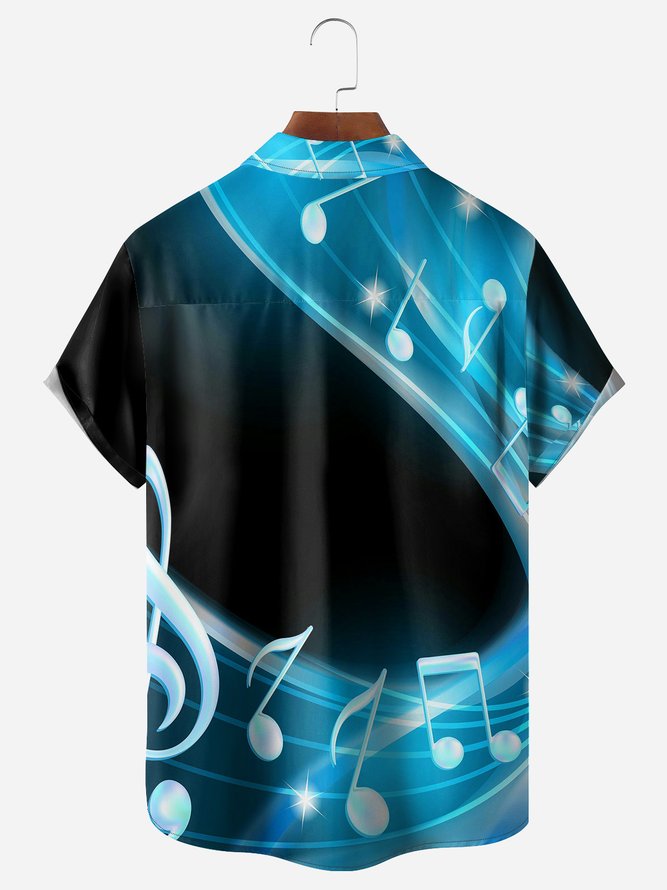 3D Music Chest Pocket Short Sleeve Casual Shirt