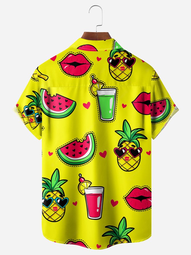 Fruits Party Chest Pocket Short Sleeve Hawaiian Shirt