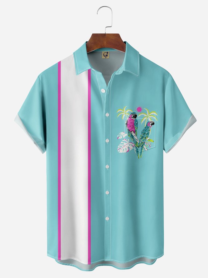 Parrots Chest Pocket Short Sleeve Bowling Shirt