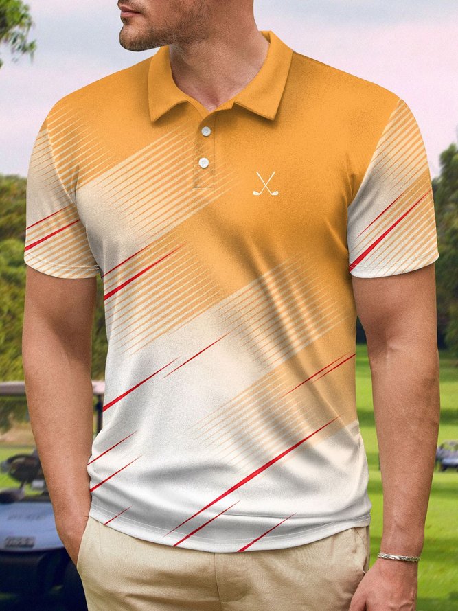 Abstract Gradient Abstract Geometric Button Short Sleeve Golf Polo Shirt