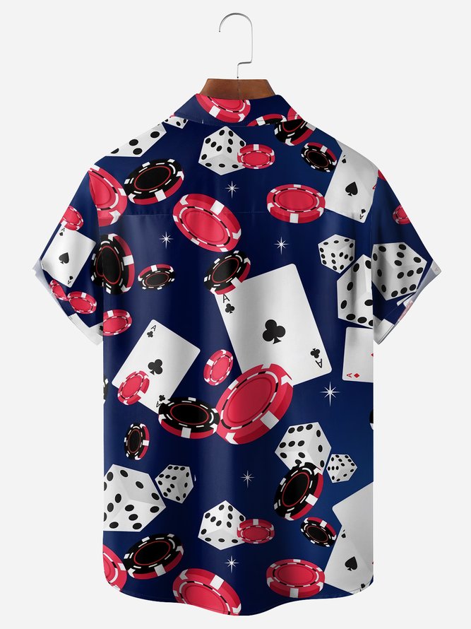 Playing Cards Chest Pocket Short Sleeve Casual Shirt