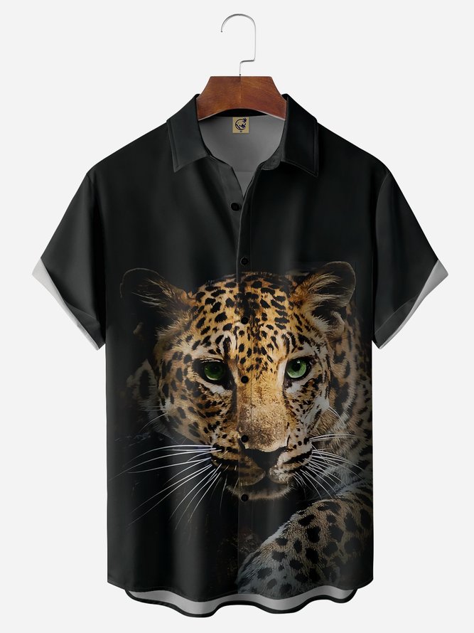 Leopard Chest Pocket Short Sleeve Hawaiian Shirt