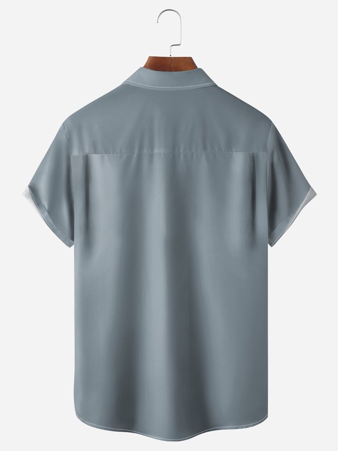 Geometric Chest Pocket Short Sleeve Casual Shirt