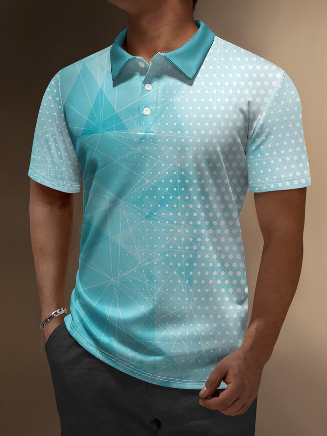 3D Gradient Polka Dot Button Short Sleeve Polo Shirt