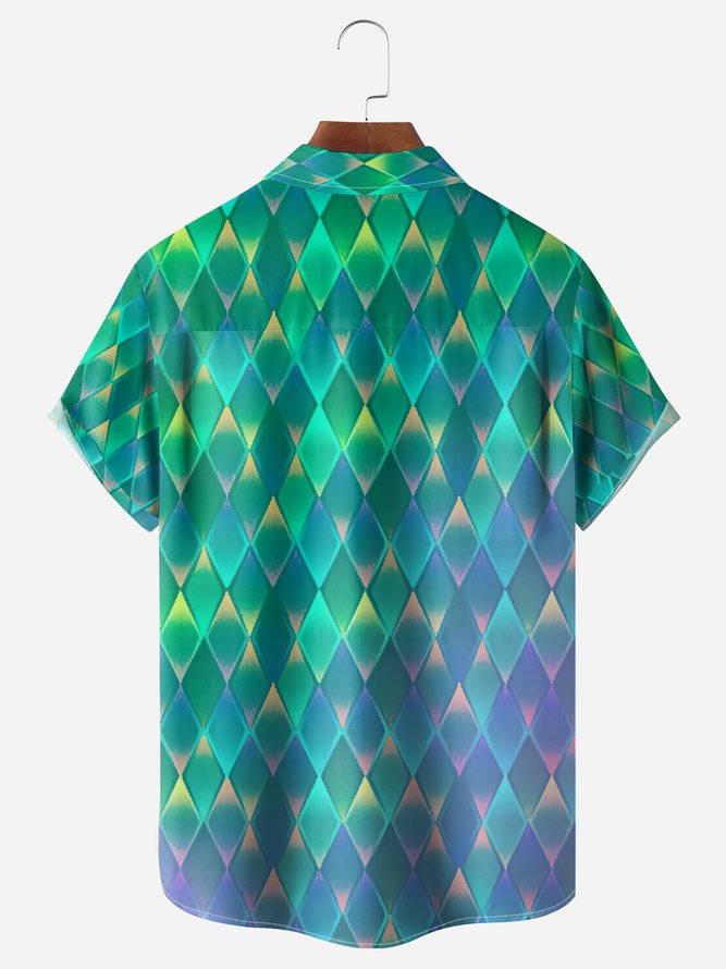 Geometric Diamond Chest Pocket Short Sleeve Casual Shirt
