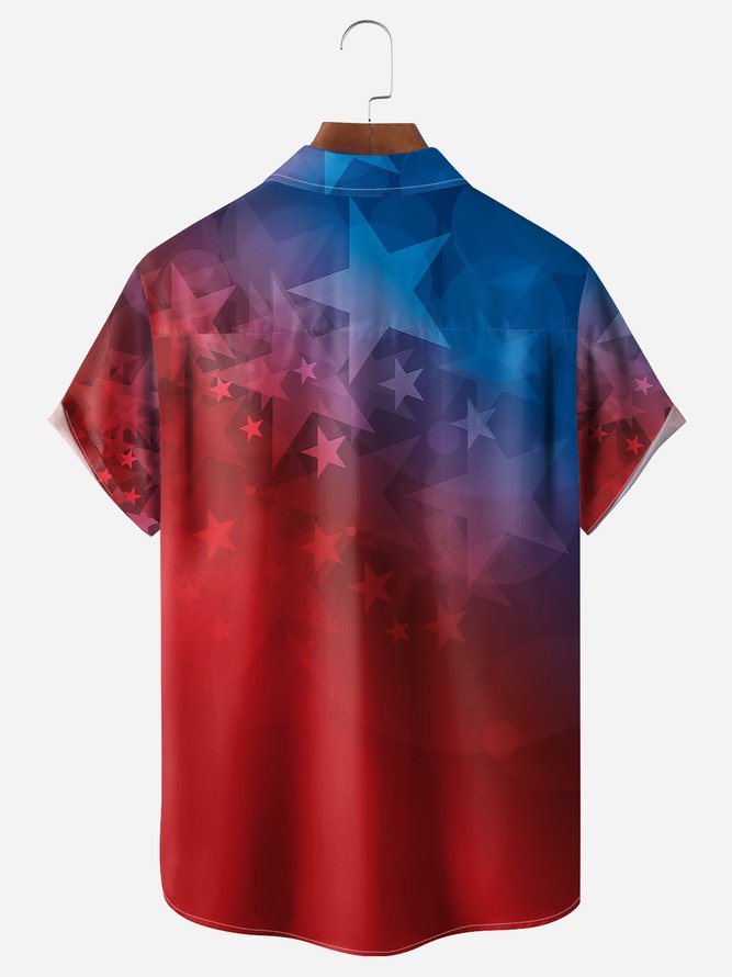 Side view of Men Casual Summer America Flag Polyester Micro-Elasticity Loose Regular H-Line Shirt Collar Aloha Shirts