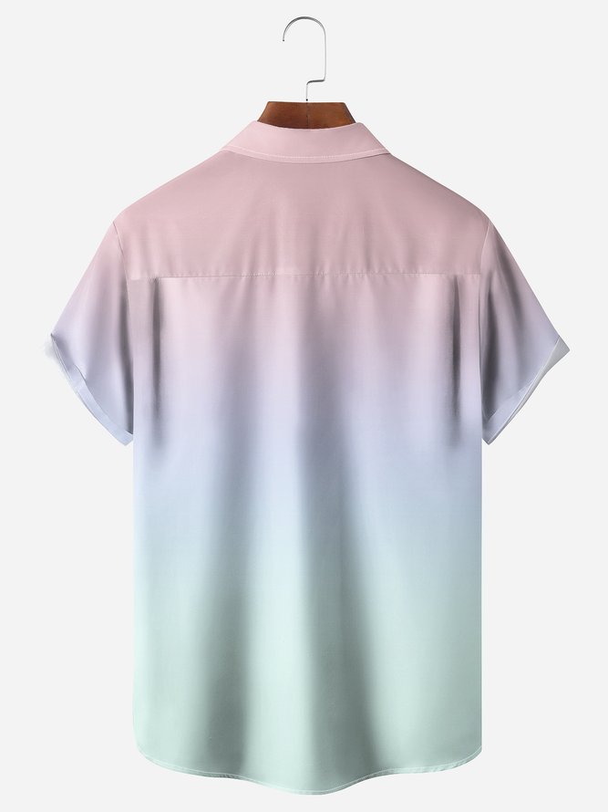 Ombre Geometric Chest Pocket Short Sleeve Bowling Shirt
