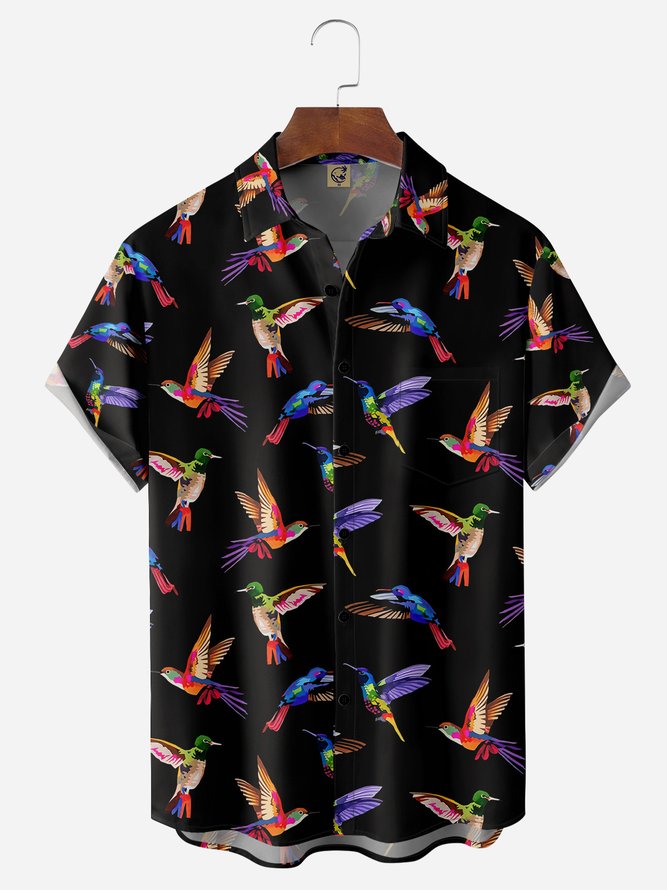 Trochilidae Bird Chest Pocket Short Sleeve Hawaiian Shirt