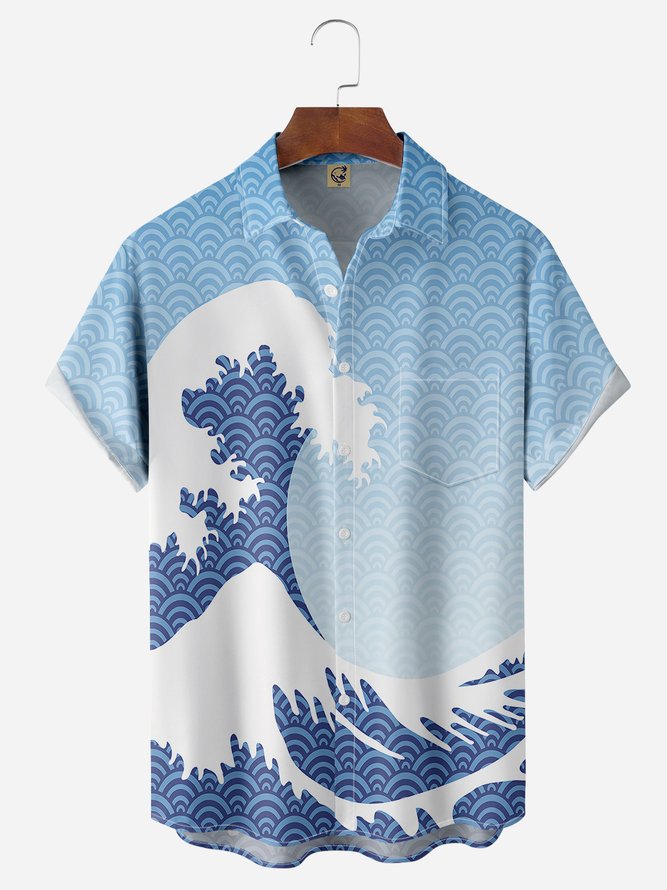 Ukiyo-e Chest Pocket Short Sleeve Hawaiian Shirt