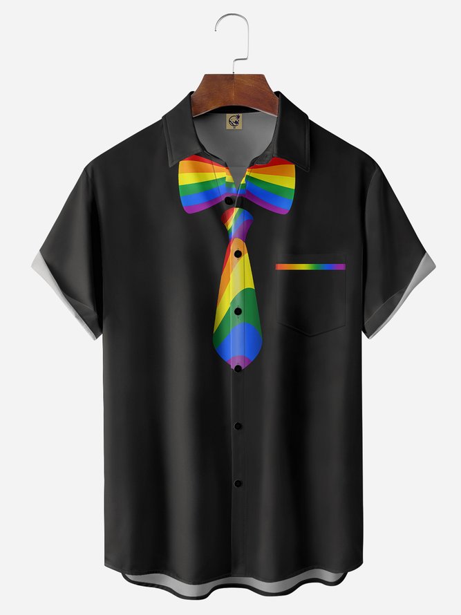 LGBT Rainbow Chest Pocket Short Sleeve Casual Shirt
