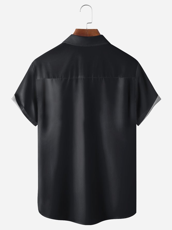 Color Block Chest Pocket Short Sleeve Bowling Shirt