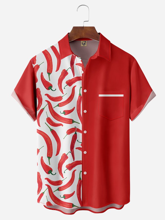 Cinco de Mayo Chili Peppers Chest Pocket Short Sleeve Casual Shirt