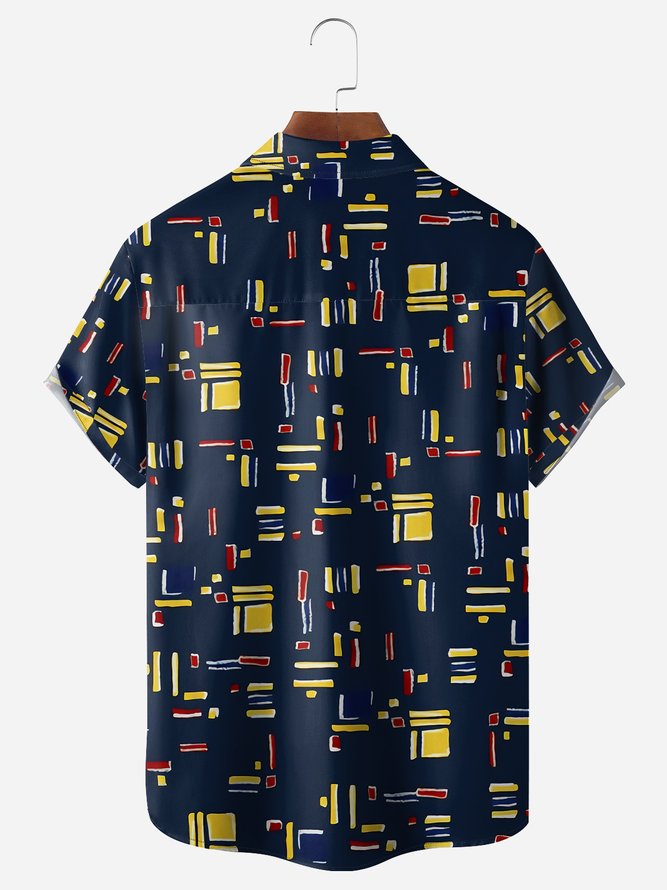 Geometric Chest Pocket Short Sleeves Casual Shirts