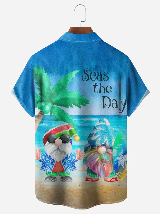 Coconut Tree Gnome Chest Pocket Short Sleeve Hawaiian Shirt
