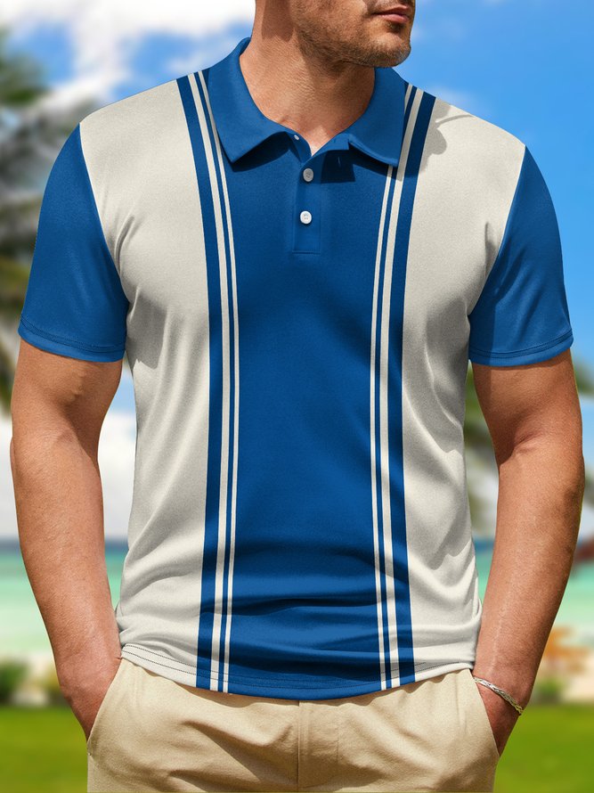 Color Block Button Short Sleeve Bowling Polo Shirt