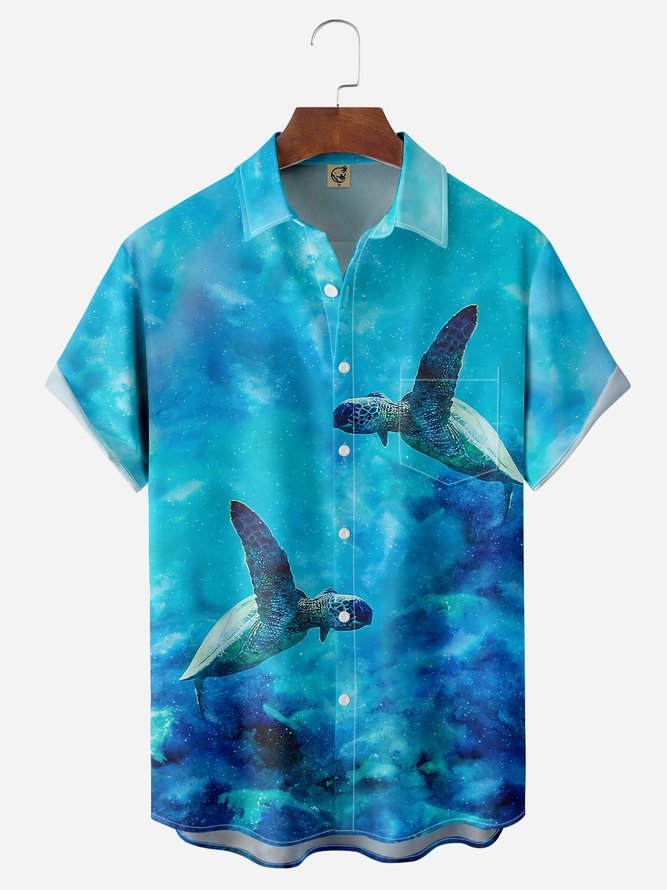 Sea ​​Turtle Chest Pocket Short Sleeve Hawaiian Shirt