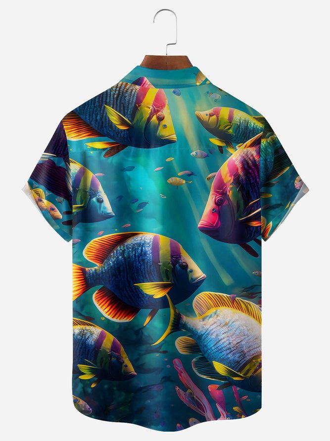 Tropical Fish Chest Pocket Short Sleeve Hawaiian Shirt