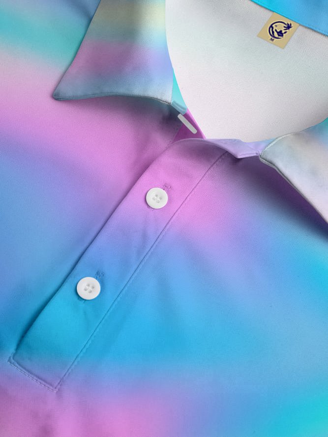 Side view of Casual Ombre Summer Polyester Lightweight Regular Fit Buttons Regular H-Line Casual Polo for Men