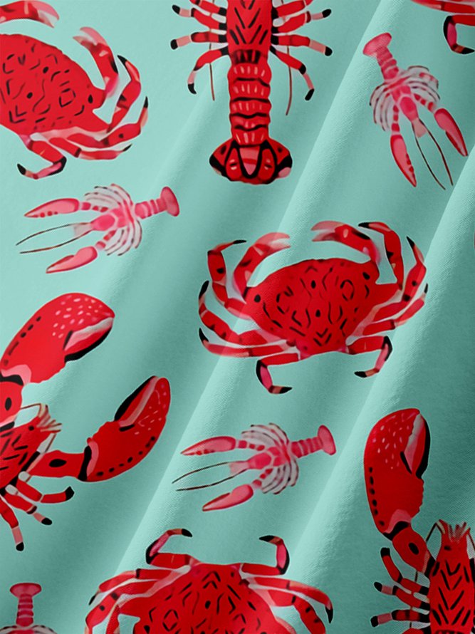 Sea Animals Chest Pocket Short Sleeves Casual Shirts