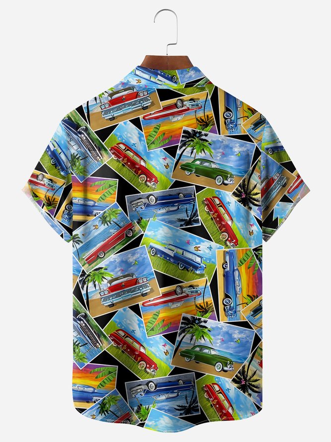 Vintage Car Chest Pocket Short Sleeve Hawaiian Shirt