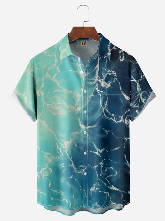 Gradient Seawave Chest Pocket Short Sleeves Hawaiian Shirt