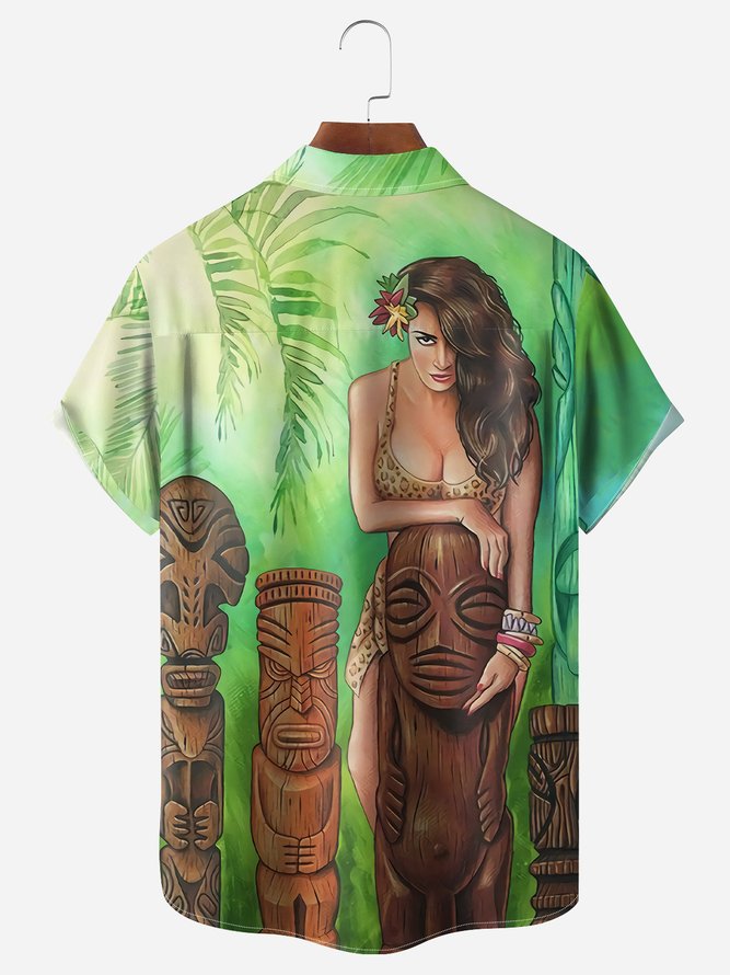 Tiki Belle Chest Pocket Short Sleeve Hawaiian Shirt