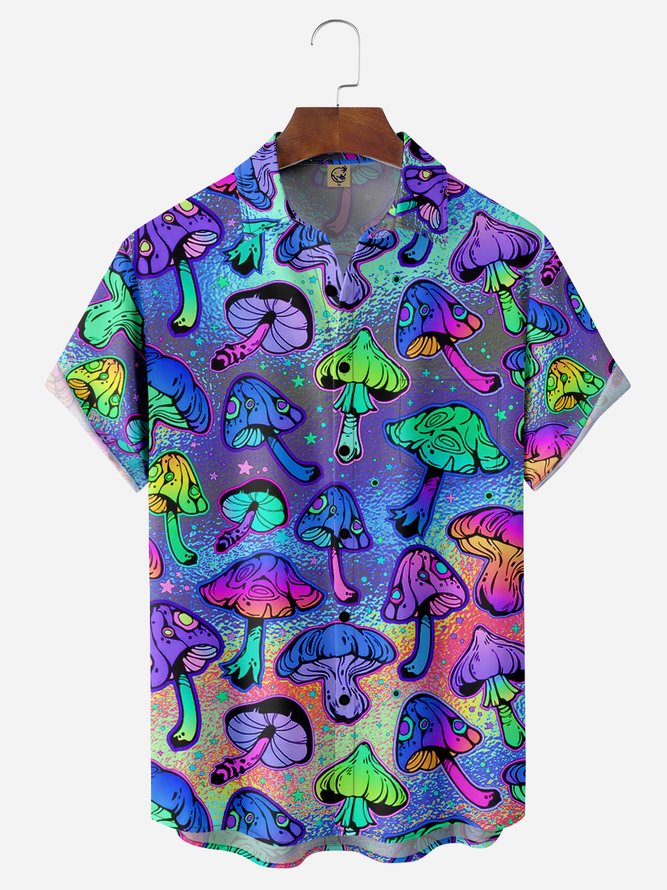 Hippie Mushroom Chest Pocket Short Sleeve Casual Shirt