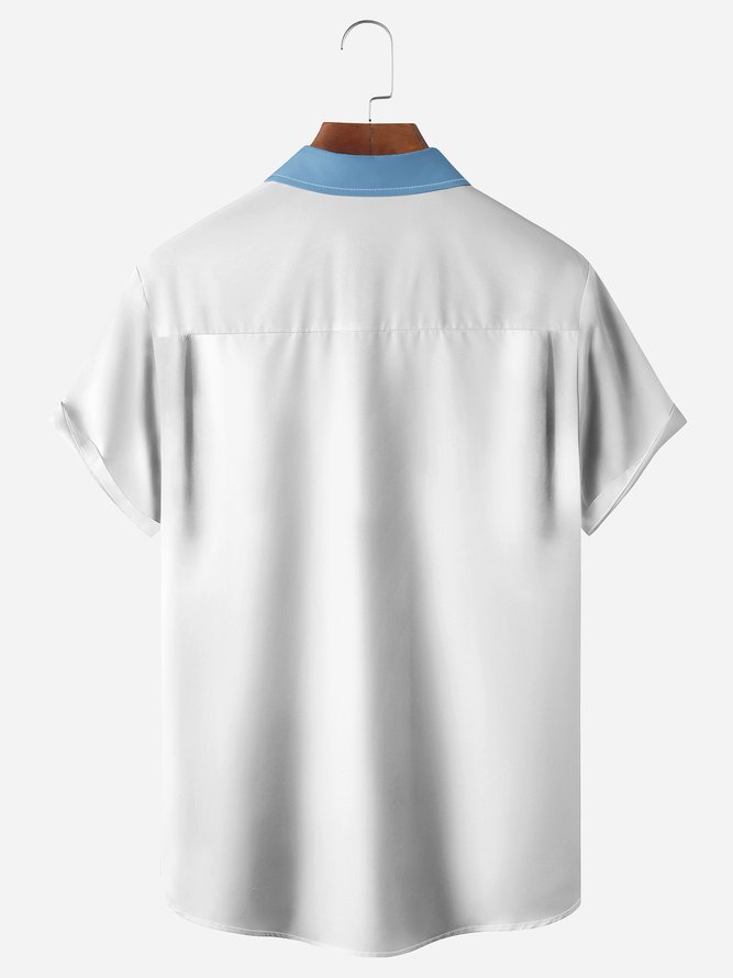 Gradient Striped Chest Pocket Short Sleeve Bowling Shirt
