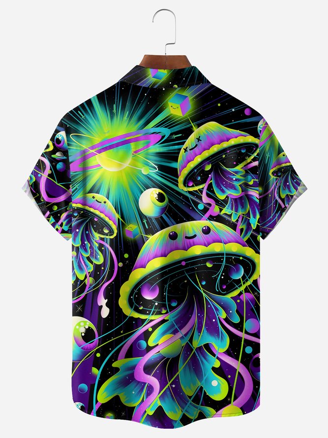 Hippie Jellyfish Chest Pocket Short Sleeve Hawaiian Shirt