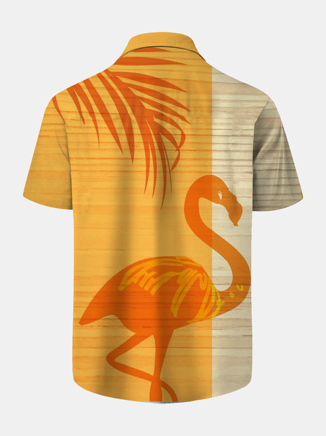 Side view of Men Flamingo Summer Vacation Natural No Elasticity Household Cotton Regular Camp Collar Aloha Shirts
