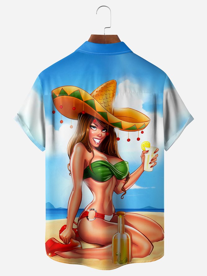 Cinco De Mayo Beach Belle Chest Pocket Short Sleeve Hawaiian Shirt