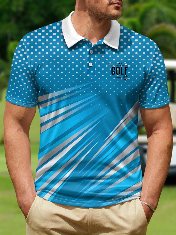 Ombre Geometric Polka Dot Button Short Sleeve Golf Polo Shirt