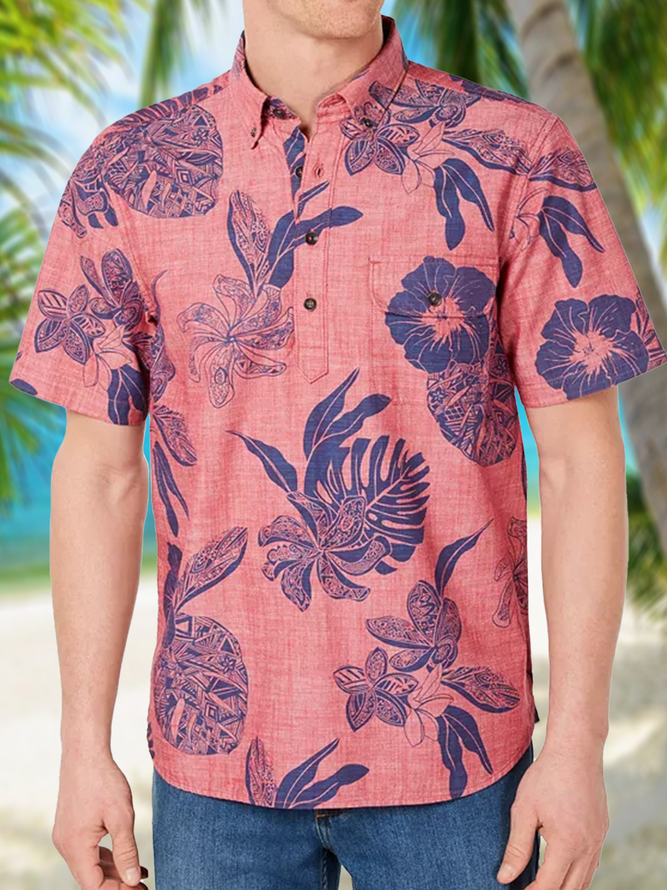 Botanical Print Chest Pocket Short Sleeve Resort Shirt