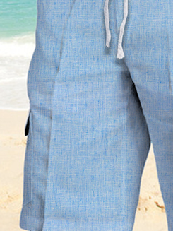 Side view of Men Plain Summer Vacation Natural Moisture Permeability Loose Elastic Band Cargo pants Cotton Shorts