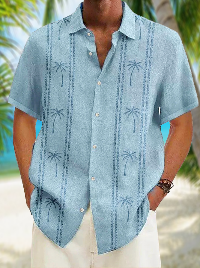Side view of Men Striped Summer Vacation Polyester Natural Moisture Permeability Household Short sleeve H-Line Aloha Shirts