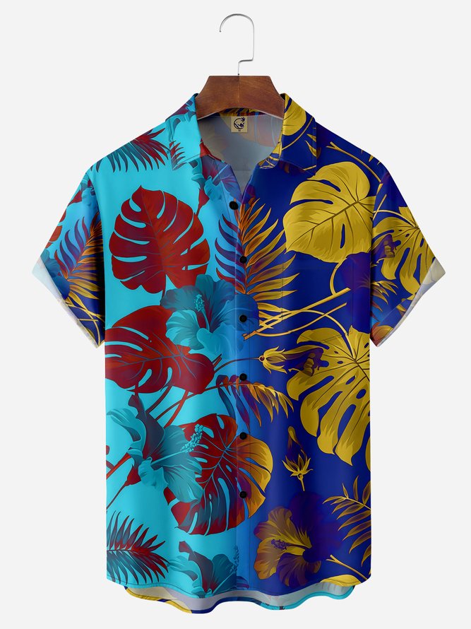 Gradient Monstera Deliciosa Chest Pocket Short Sleeve Hawaiian Shirt