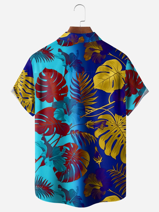 Gradient Monstera Deliciosa Chest Pocket Short Sleeve Hawaiian Shirt